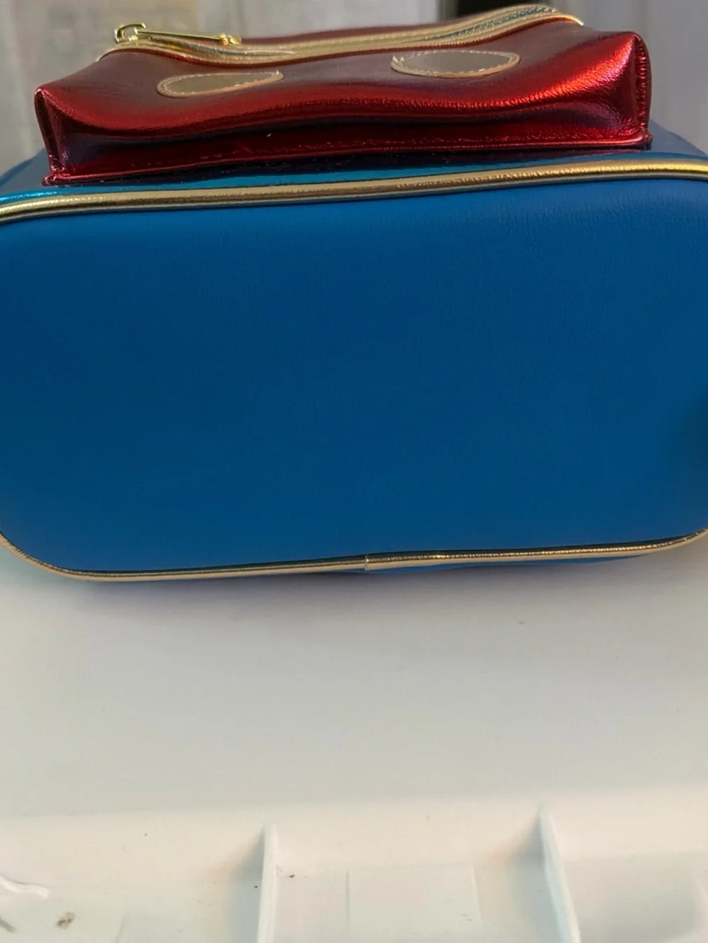 Loungefly Metallic Blue & Red Mickey Ear Mini Backpack with Gold Accents
